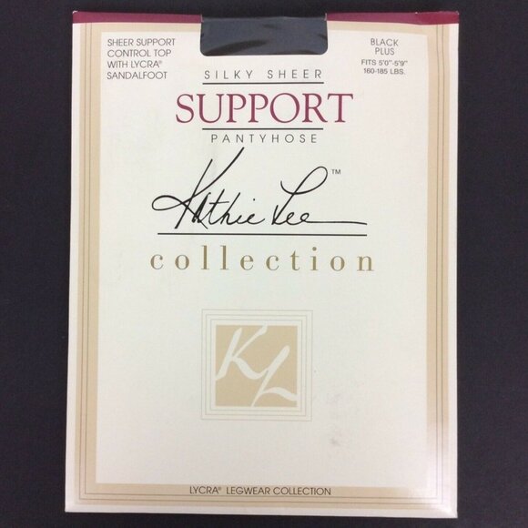 Kathie Lee Silky Sheer Support Pantyhose Plus Size Black Control Top Sandalfoot - Picture 1 of 3